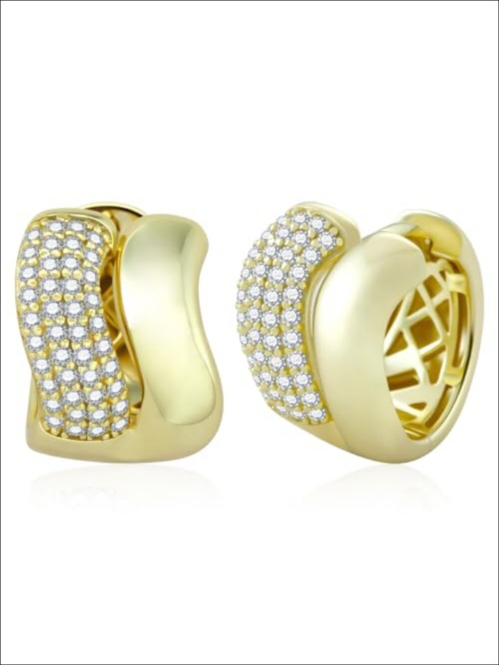 Moissanite Double Hoop Earrings 925 Sterling Silver 14K Gold Plated Huggie